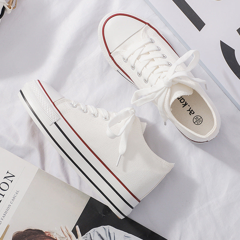 ZllKl Height Increasing Insole Canvas Shoes Female Student Shoes Female Fashionable Shoes New Korean Style White Shoes Female Breathable Board Shoes Female Fashionable