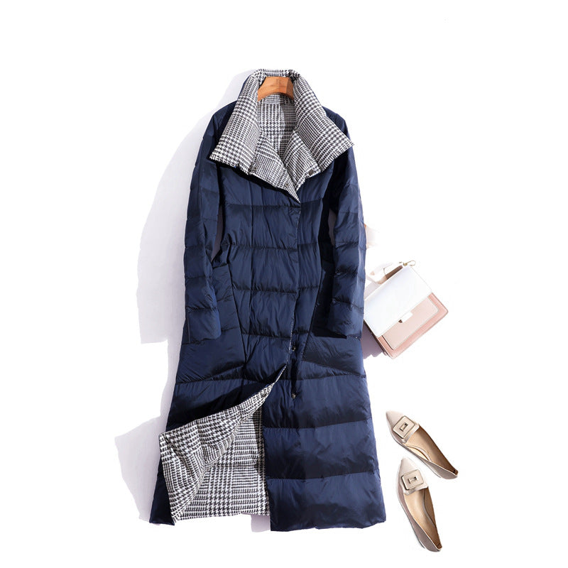 Cross-border wears down jackets on both sides in Europe and the United States, women's medium and long New new light and thin stand-up collar white duck down jacket.
