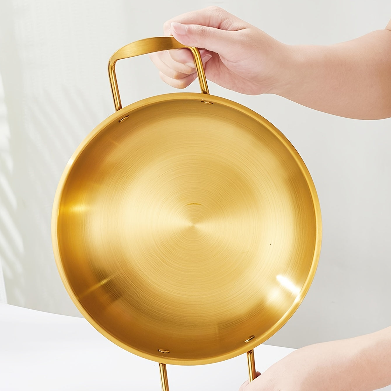 1pc Deluxe Golden Stainless Steel Ramen Pot - Multi-Use Hot Pot for Soup & Seafood - Durable Kitchen Cookware for Home & Restaurant