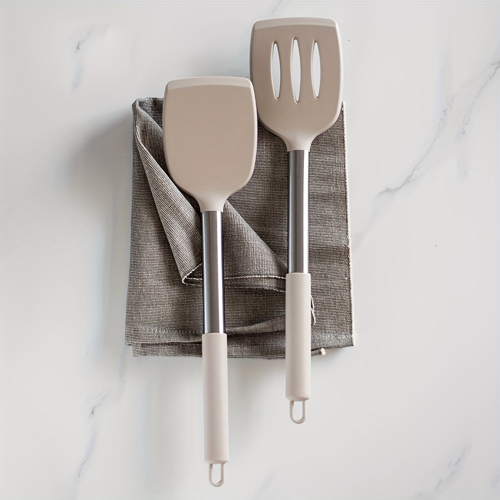 2pcs, Turner, Silicone Solid Spatula, Silicone Slotted Turner, Cooking Spatula, Non-Stick Cooking Turner, Pancakes Frying Pan Shovel, Cooking Utensils, Kitchen Utensils, Apartment Essentials, College Dorm Essentials, Tools