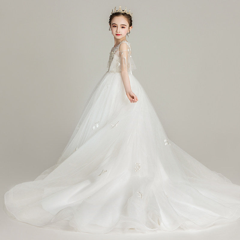 ZllKl Children's Dress New Princess Dress Birthday Pettiskirt Little Girl Western Style Trailing Evening Dress Flower Children's Dress
