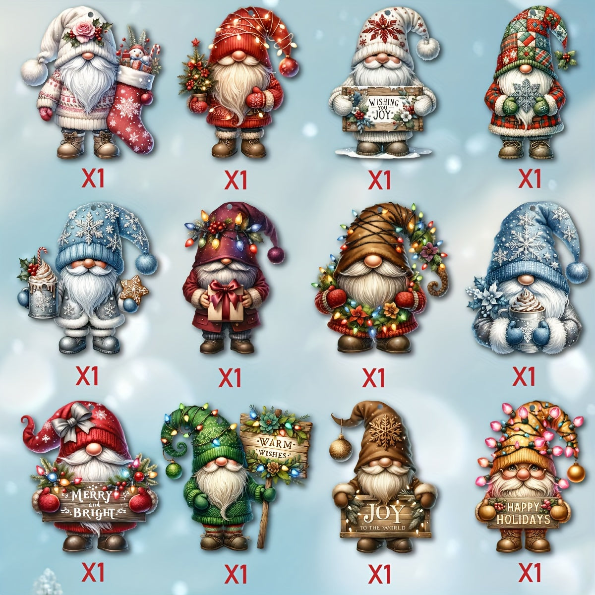 12 PCS Handcrafted Wooden Christmas Gnome Hanging Ornaments - No Batteries Required, Perfect Gift for the Holiday Season