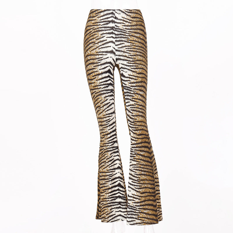 ZllKl European and American Popular Products Autumn New Elastic High Waist Leopard-Print Bell-Bottom Pants Women's Long Foreign Trade Women's Clothing Wholesale