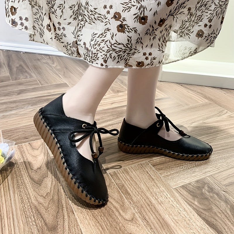 Womens Flat Lace Up Oxfords - Breathable, Non-Slip, Solid Color Cut-out Sneakers - Casual Walking Shoes for Spring Season with Rubber Sole and Man-Made Materials
