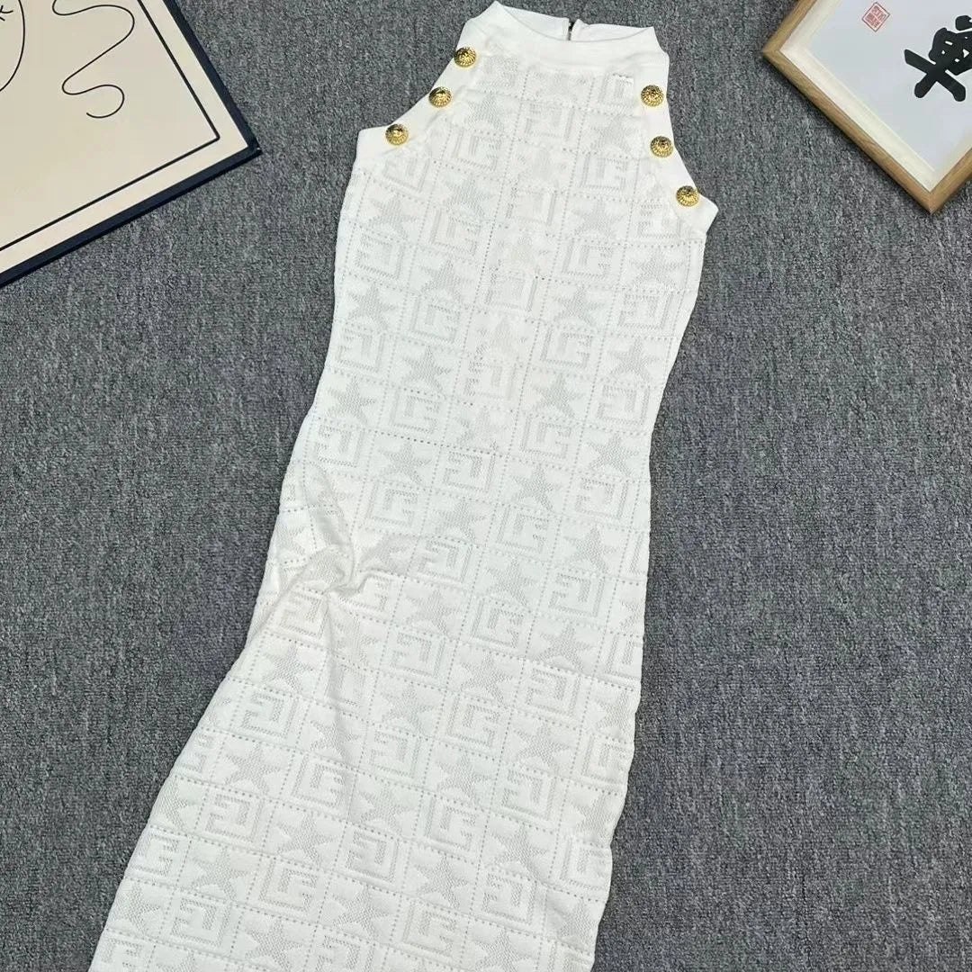 Women's knitted dress letter hollow sleeveless vest dress summer temperament dress