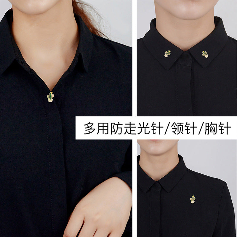 2025 Small collar buckle collar pin 2021 new fashion brooch accessories cute Japanese cactus anti-light brooch