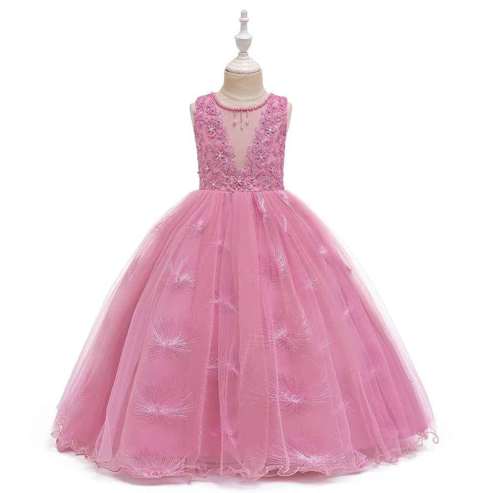 ZllKl Children's Dress Princess Dress Super Fairy White Long Style Flower Girl Wedding Dress Girl Mesh Bubble Skirt Hot