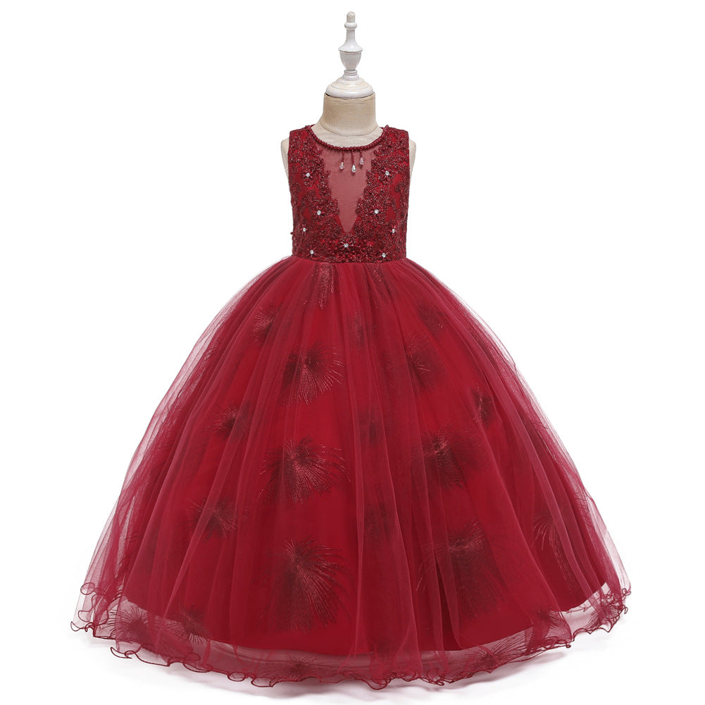 ZllKl Children's Dress Princess Dress Super Fairy White Long Style Flower Girl Wedding Dress Girl Mesh Bubble Skirt Hot