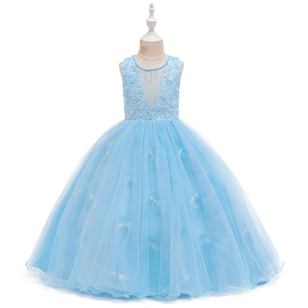 ZllKl Children's Dress Princess Dress Super Fairy White Long Style Flower Girl Wedding Dress Girl Mesh Bubble Skirt Hot