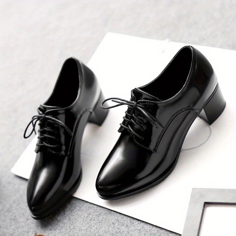 Stylish Womens Chunky Mid Heel Shoes - Pointed Toe, Lace Up, Faux Leather, Solid Color, Versatile Office Pumps for Fall Season