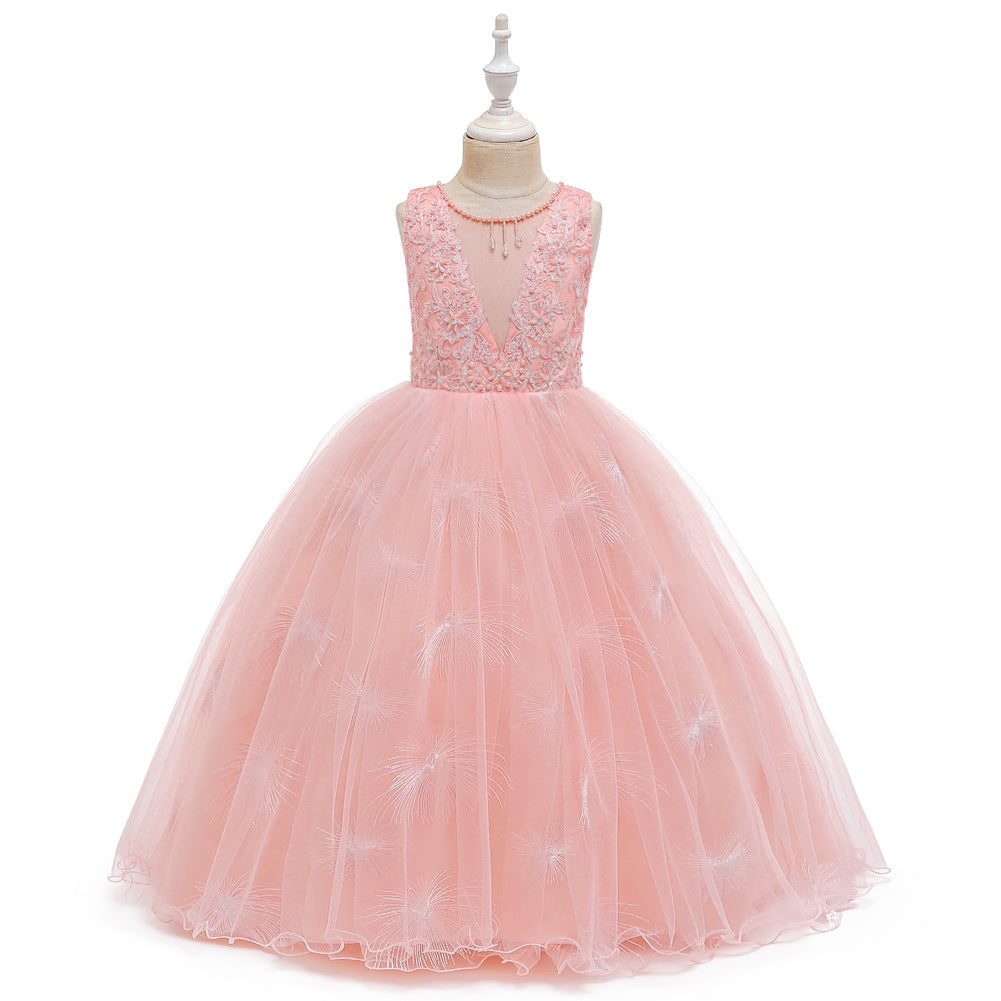 ZllKl Children's Dress Princess Dress Super Fairy White Long Style Flower Girl Wedding Dress Girl Mesh Bubble Skirt Hot