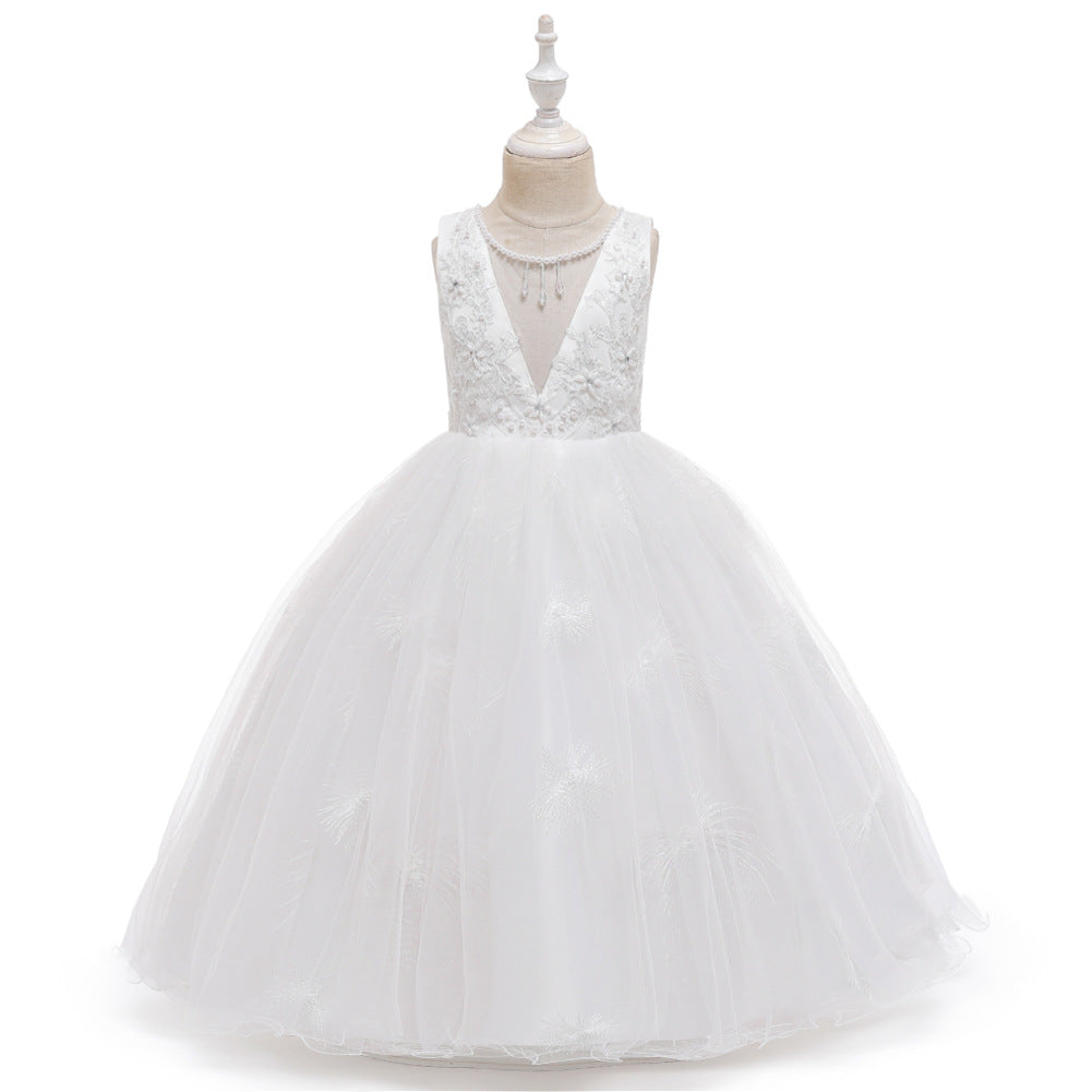 ZllKl Children's Dress Princess Dress Super Fairy White Long Style Flower Girl Wedding Dress Girl Mesh Bubble Skirt Hot