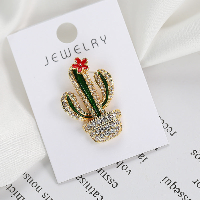 2025 Small collar buckle collar pin 2021 new fashion brooch accessories cute Japanese cactus anti-light brooch