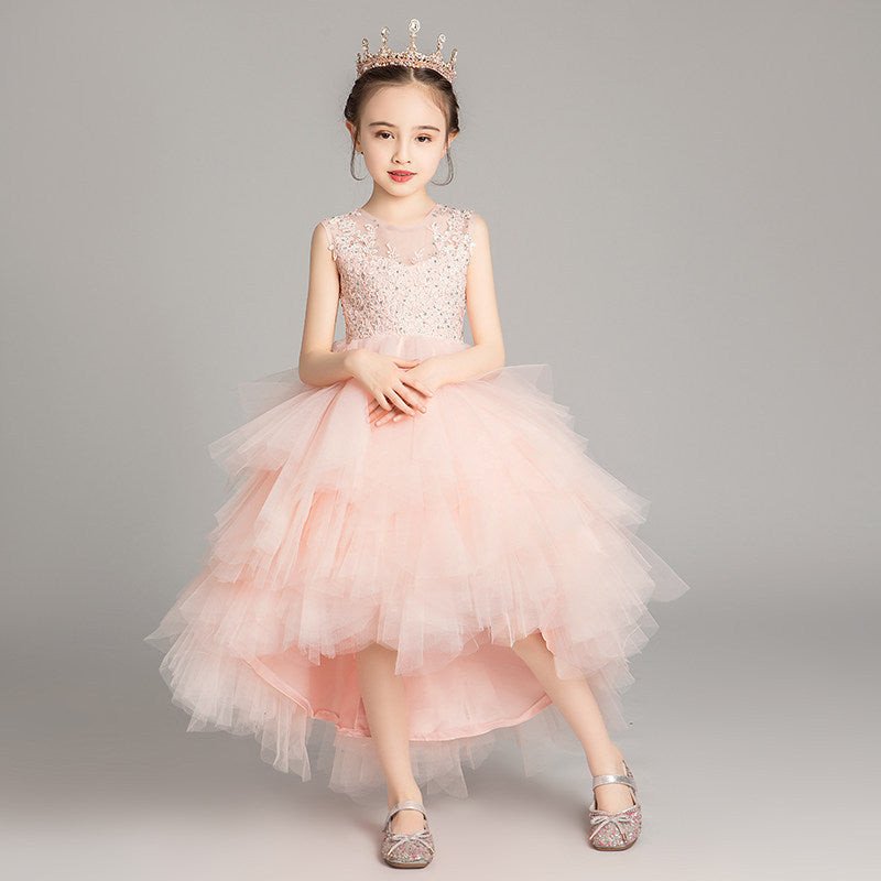 ZllKl Children's Dress Girls' Princess Dress Tulle Tutu Western Style Flower Girl's Birthday Wedding Dress Host Costume for Piano Performance Catwalk Show