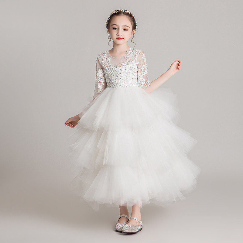 ZllKl Children's Dress Girls' Princess Dress Tulle Tutu Western Style Flower Girl's Birthday Wedding Dress Host Costume for Piano Performance Catwalk Show
