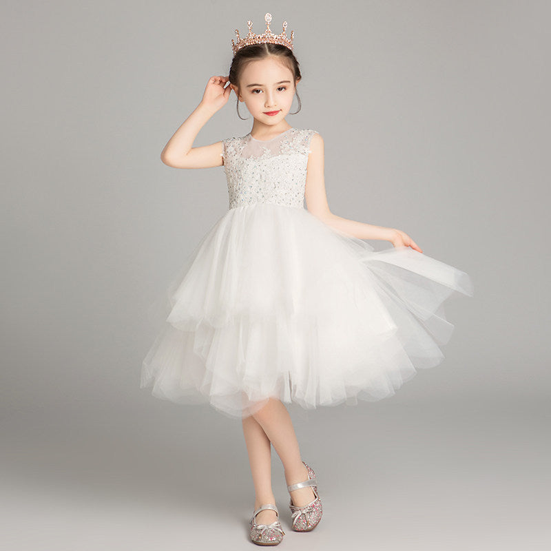 ZllKl Children's Dress Girls' Princess Dress Tulle Tutu Western Style Flower Girl's Birthday Wedding Dress Host Costume for Piano Performance Catwalk Show