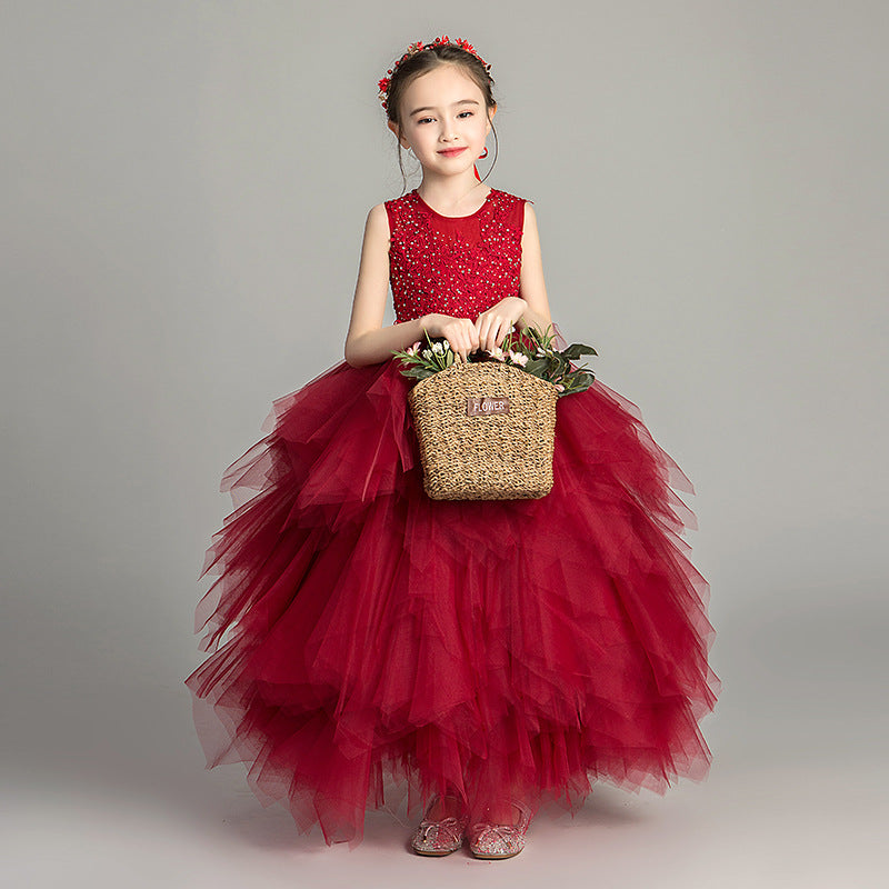ZllKl Children's Dress Girls' Princess Dress Tulle Tutu Western Style Flower Girl's Birthday Wedding Dress Host Costume for Piano Performance Catwalk Show