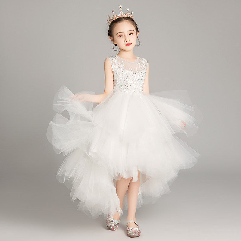 ZllKl Children's Dress Girls' Princess Dress Tulle Tutu Western Style Flower Girl's Birthday Wedding Dress Host Costume for Piano Performance Catwalk Show