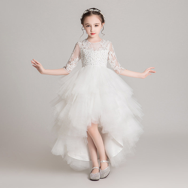 ZllKl Children's Dress Girls' Princess Dress Tulle Tutu Western Style Flower Girl's Birthday Wedding Dress Host Costume for Piano Performance Catwalk Show