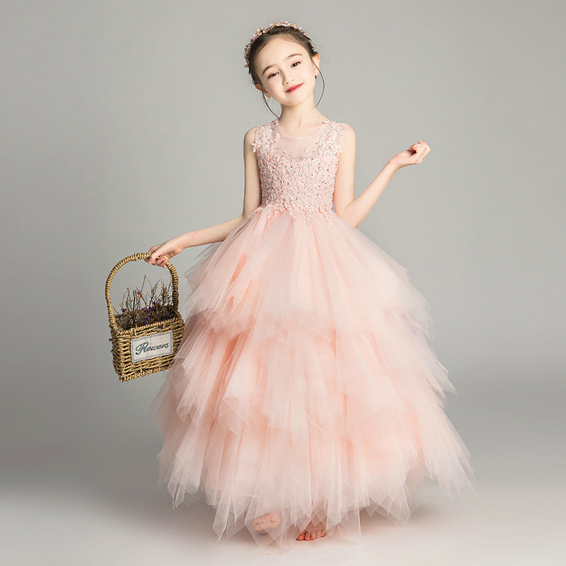 ZllKl Children's Dress Girls' Princess Dress Tulle Tutu Western Style Flower Girl's Birthday Wedding Dress Host Costume for Piano Performance Catwalk Show