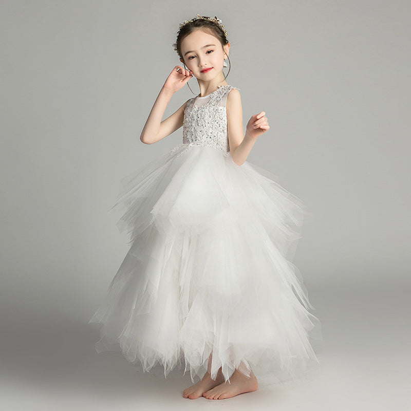 ZllKl Children's Dress Girls' Princess Dress Tulle Tutu Western Style Flower Girl's Birthday Wedding Dress Host Costume for Piano Performance Catwalk Show
