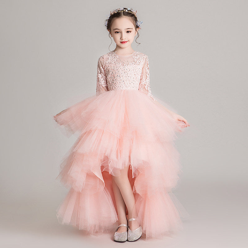 ZllKl Children's Dress Girls' Princess Dress Tulle Tutu Western Style Flower Girl's Birthday Wedding Dress Host Costume for Piano Performance Catwalk Show