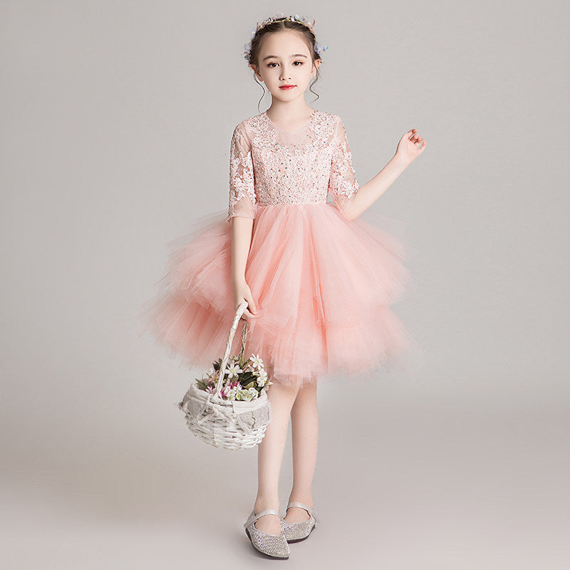 ZllKl Children's Dress Girls' Princess Dress Tulle Tutu Western Style Flower Girl's Birthday Wedding Dress Host Costume for Piano Performance Catwalk Show