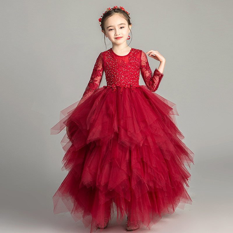ZllKl Children's Dress Girls' Princess Dress Tulle Tutu Western Style Flower Girl's Birthday Wedding Dress Host Costume for Piano Performance Catwalk Show