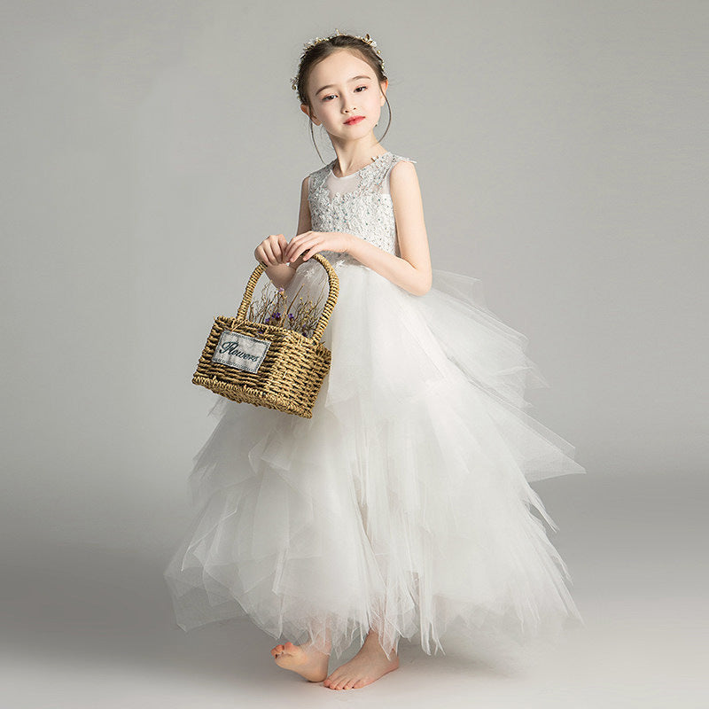 ZllKl Children's Dress Girls' Princess Dress Tulle Tutu Western Style Flower Girl's Birthday Wedding Dress Host Costume for Piano Performance Catwalk Show