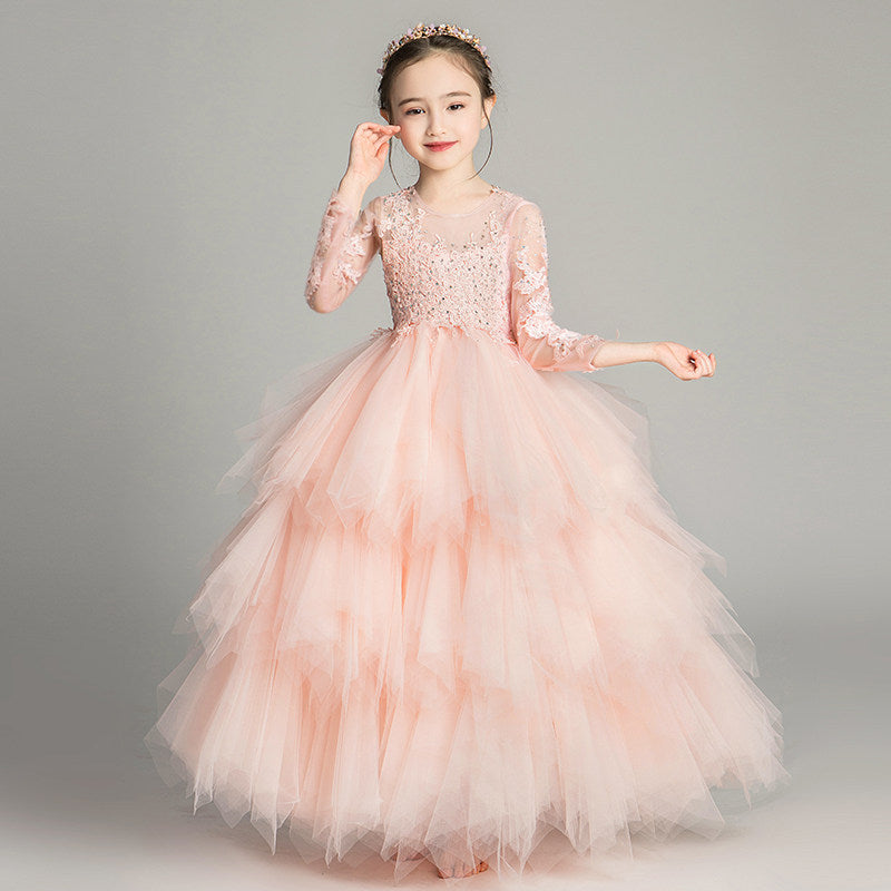 ZllKl Children's Dress Girls' Princess Dress Tulle Tutu Western Style Flower Girl's Birthday Wedding Dress Host Costume for Piano Performance Catwalk Show