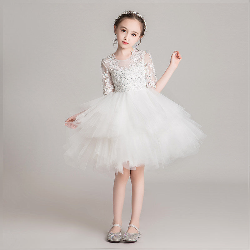 ZllKl Children's Dress Girls' Princess Dress Tulle Tutu Western Style Flower Girl's Birthday Wedding Dress Host Costume for Piano Performance Catwalk Show