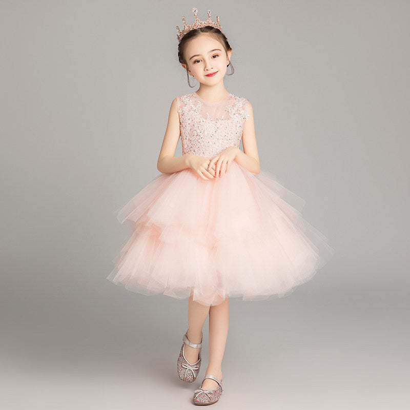 ZllKl Children's Dress Girls' Princess Dress Tulle Tutu Western Style Flower Girl's Birthday Wedding Dress Host Costume for Piano Performance Catwalk Show