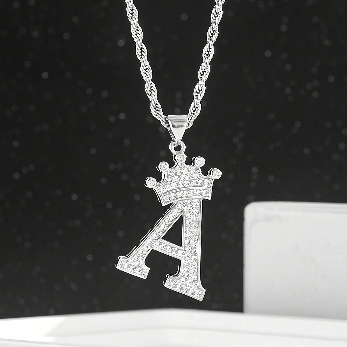 Layered Crown Initial Letter Pendant Twist Chain Necklace For Women Unisex Jewelry Daily Decoration