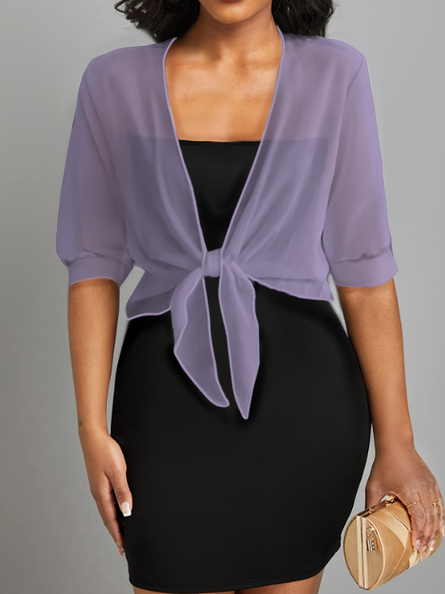 ZllKl Tie Front Semi-Sheer Blouse, Elegant Open Front Shawl Blouse, Women's Clothing