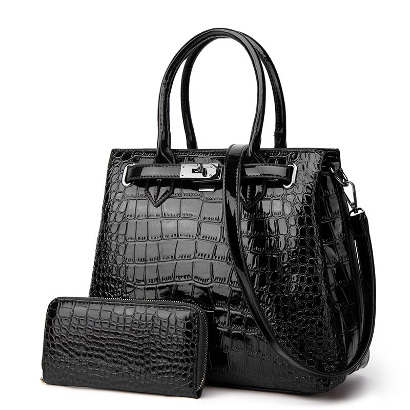 ZLLKL 2025Crocodile pattern patent leather women's bag popular new two-piece set, portable single shoulder oblique span bag, female wholesale factory hair