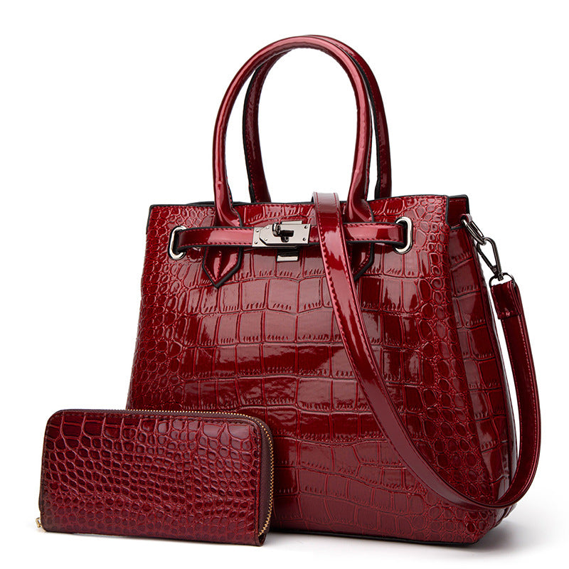 ZLLKL 2025Crocodile pattern patent leather women's bag popular new two-piece set, portable single shoulder oblique span bag, female wholesale factory hair