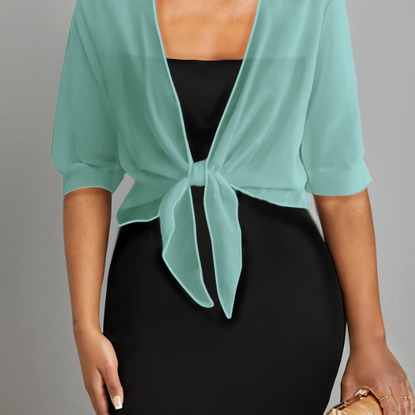 ZllKl Tie Front Semi-Sheer Blouse, Elegant Open Front Shawl Blouse, Women's Clothing