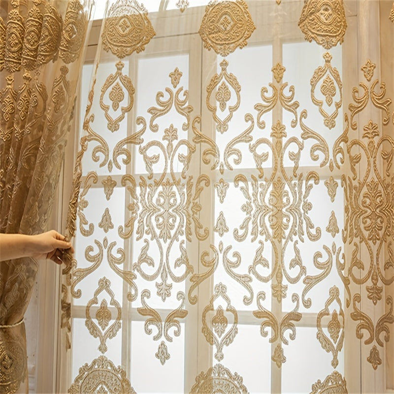1pc Luxurious European-Style Grey Tulle Sheer Curtain - Elegant Grommet Top Drapes with Soft Filtered Light, Privacy, and Thermal Insulation for Living Room, Bedroom, Sliding Glass Door, and Patio - Enhance Your Home Decor with Sophisticated Style