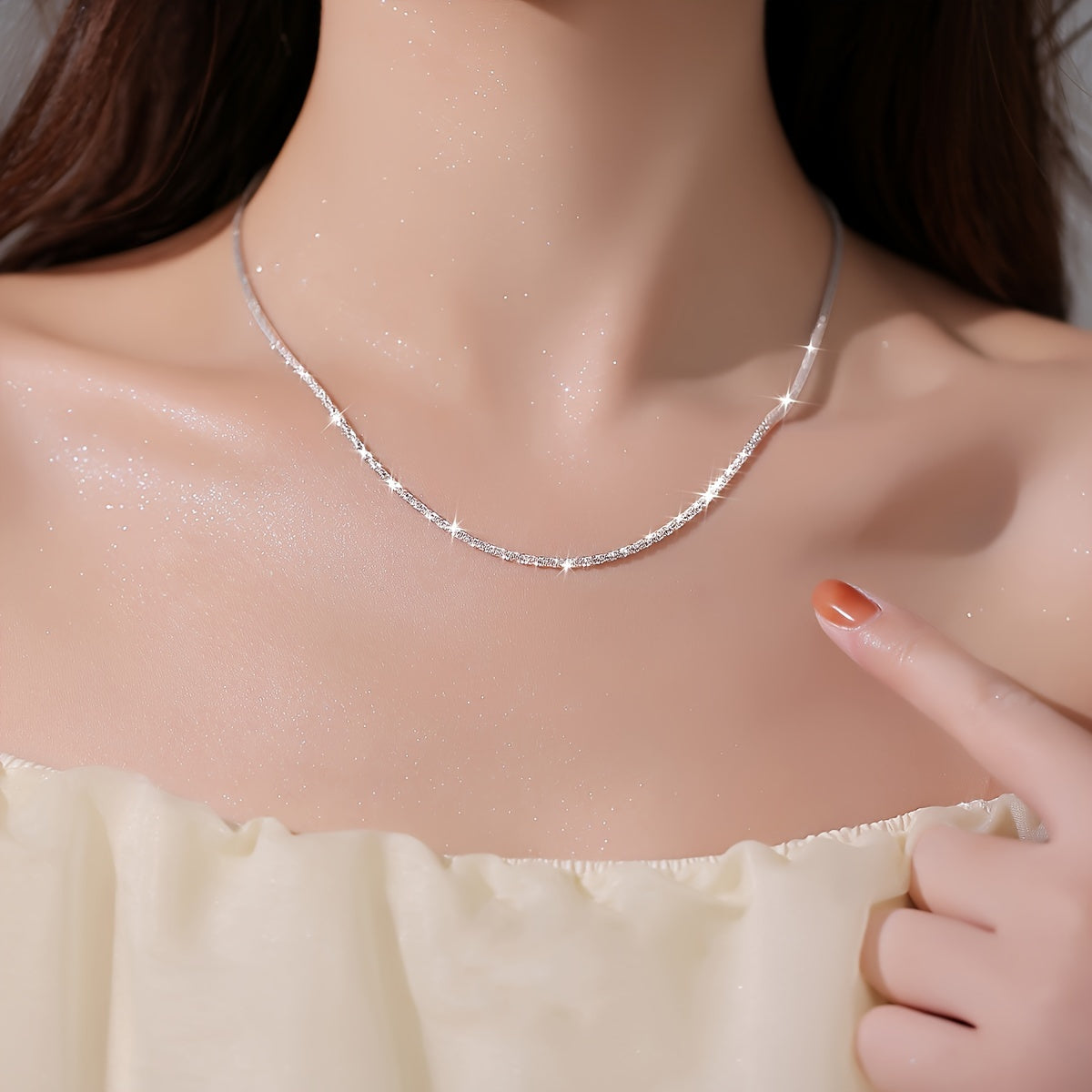 Sparkling Minimalist Silver Plated Chain Silver Color Necklace Simple Necklace Jewelry Gift