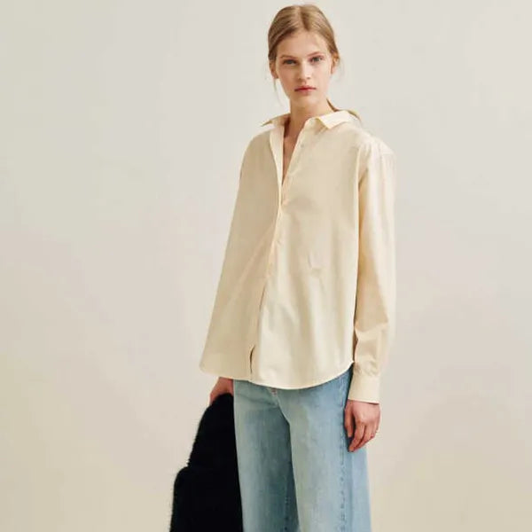 Toteme Embroidered Cotton Lapel Shirt Fall Classic Designer Simple Loose Long Sleeve White Womens Tops Free Shipping