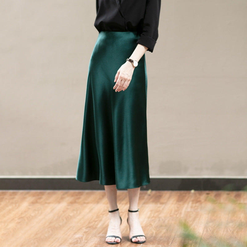 2025 Satin triacetic acid fishtail skirt, thin high waist hip skirt, medium and long skirt spring and autumn women's clothing