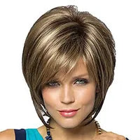Synthetic Wigs Cosplay Wigs HAIRJOY Women Straight Bangs Style Pixie Cut Synthetic Hair Wig Brown Mixed Short Wigs Machine Made 240329