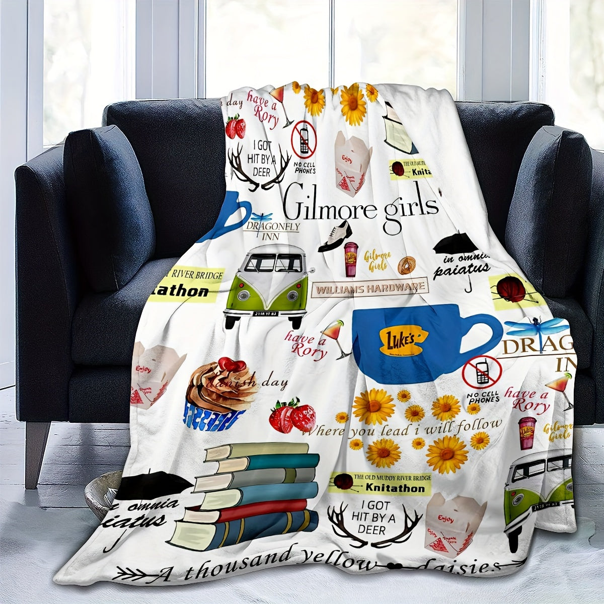 Gilmore Girls Foodie-Themed Plush Blanket - Soft, Reversible Flannel Throw for Couch, Bed, Office - Perfect Birthday Gift for Fans