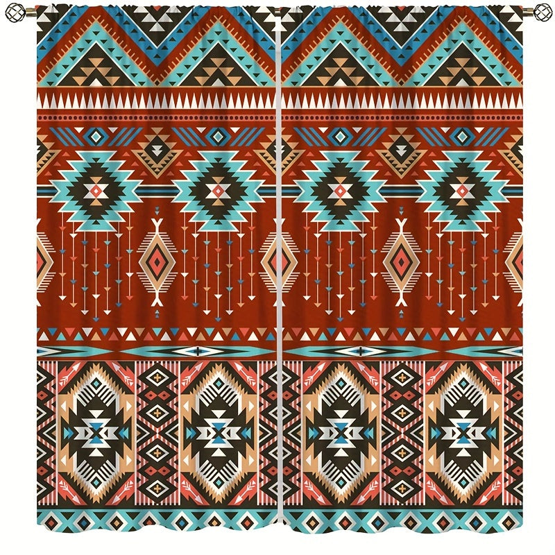 2-Panel Vintage Patterned Blackout Curtains - Boho Chic Rod Pocket Design for Bedroom, Office, Kitchen, Living Room, Study - Home Decor Essentials with Light Blocking Function