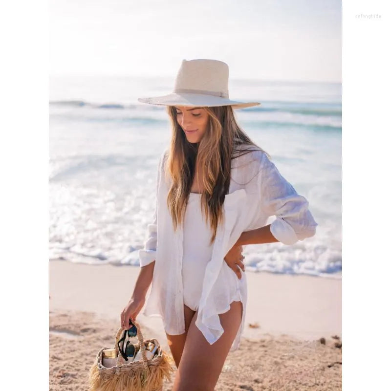 Women's Swimwear Beach Blouse Bikini Sun Protection White Tunic Cover-ups Sexy Summer Wear Swim Suit Cover Up Causal Women Tops