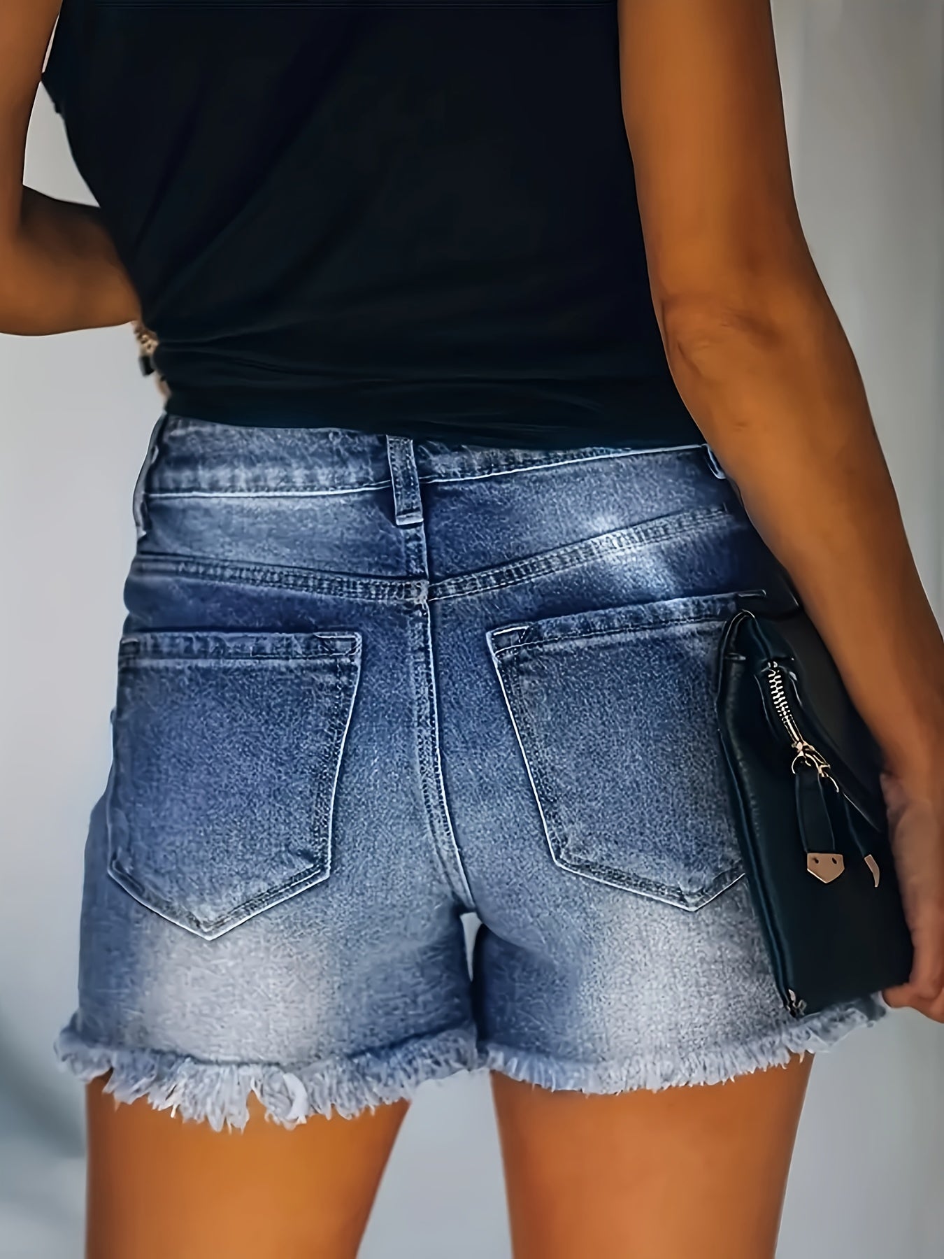 ZllKl Raw Hem Washed Denim Shorts, Ripped Holes Slash Pockets Short Denim Pants, Women's Denim Jeans & Clothing