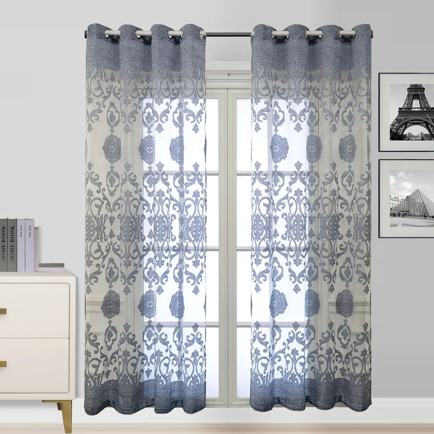 1pc Luxurious European-Style Grey Tulle Sheer Curtain - Elegant Grommet Top Drapes with Soft Filtered Light, Privacy, and Thermal Insulation for Living Room, Bedroom, Sliding Glass Door, and Patio - Enhance Your Home Decor with Sophisticated Style