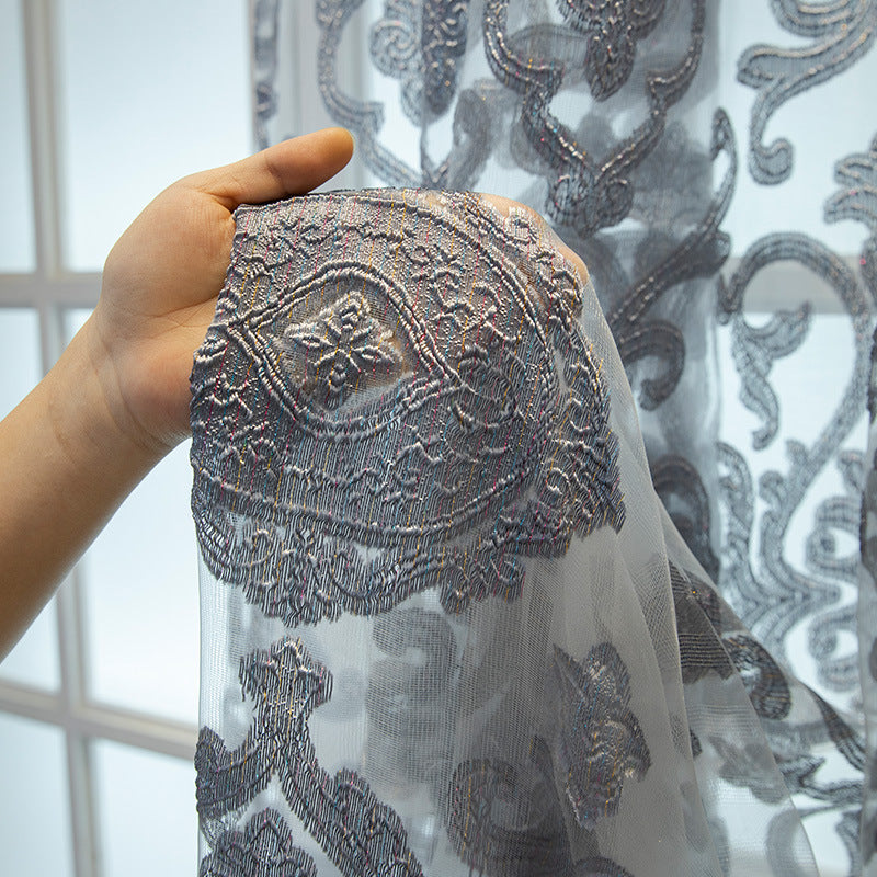 1pc Luxurious European-Style Grey Tulle Sheer Curtain - Elegant Grommet Top Drapes with Soft Filtered Light, Privacy, and Thermal Insulation for Living Room, Bedroom, Sliding Glass Door, and Patio - Enhance Your Home Decor with Sophisticated Style