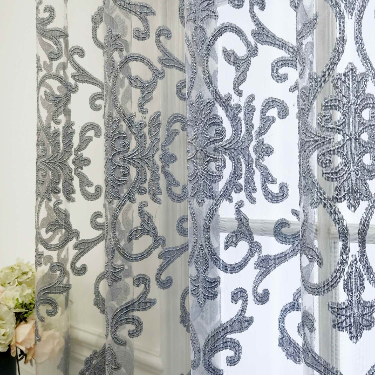 1pc Luxurious European-Style Grey Tulle Sheer Curtain - Elegant Grommet Top Drapes with Soft Filtered Light, Privacy, and Thermal Insulation for Living Room, Bedroom, Sliding Glass Door, and Patio - Enhance Your Home Decor with Sophisticated Style