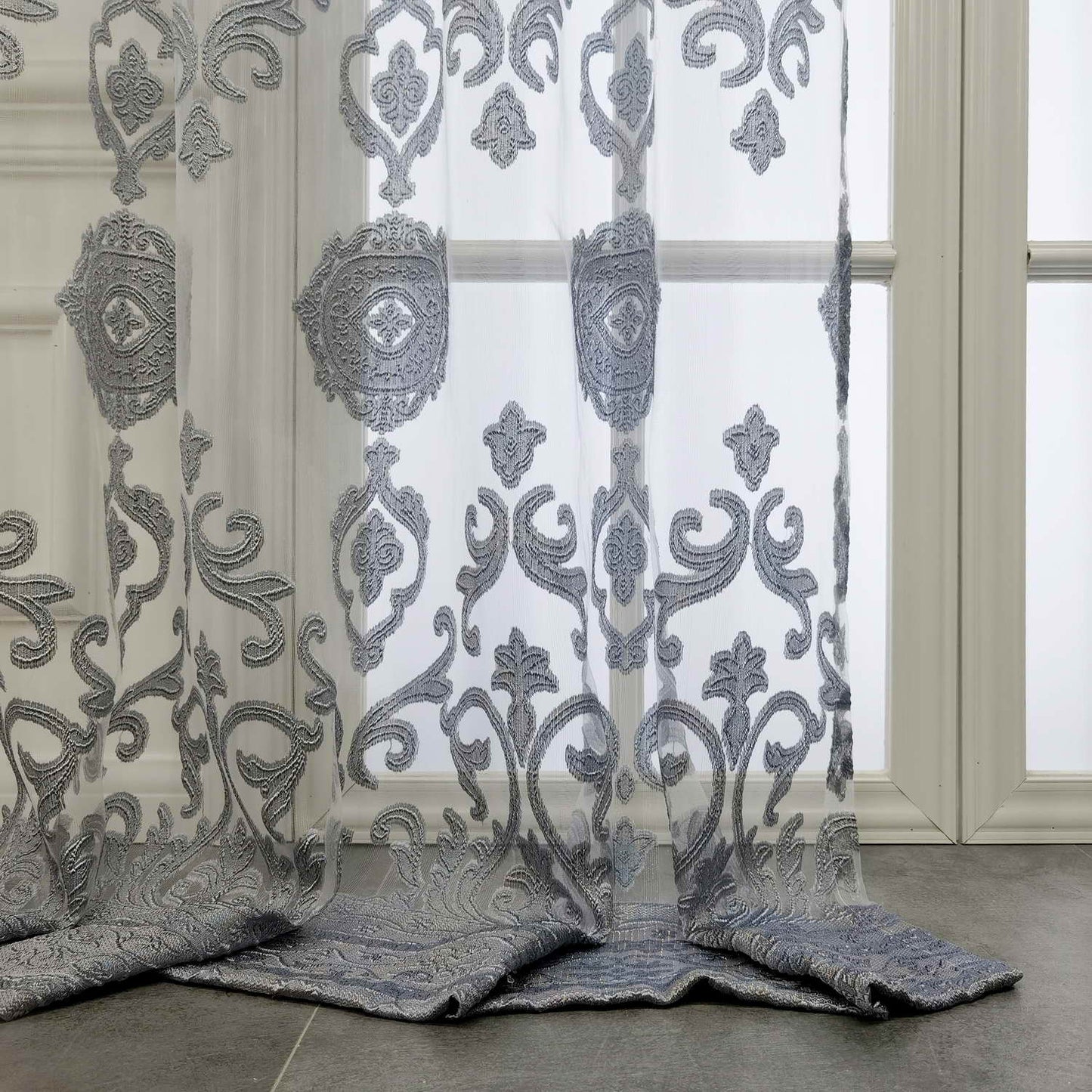 1pc Luxurious European-Style Grey Tulle Sheer Curtain - Elegant Grommet Top Drapes with Soft Filtered Light, Privacy, and Thermal Insulation for Living Room, Bedroom, Sliding Glass Door, and Patio - Enhance Your Home Decor with Sophisticated Style